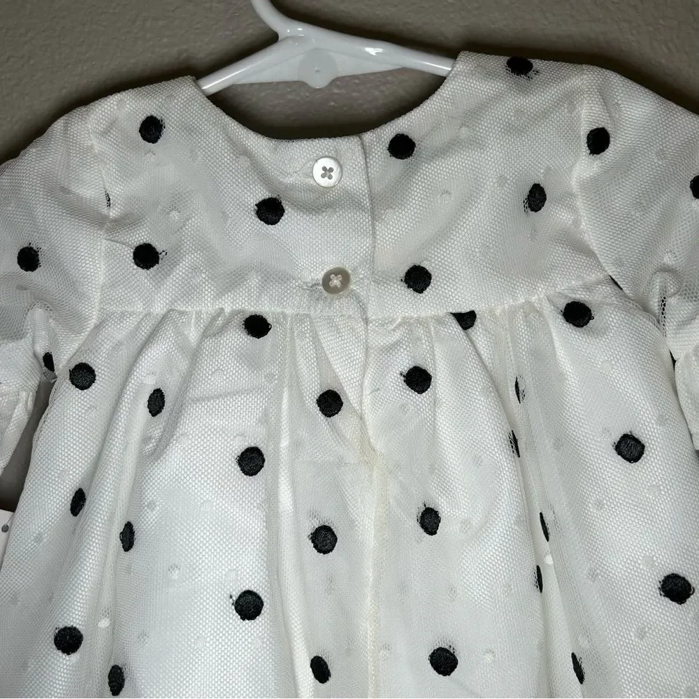 NEW Laura Ashley Infant White Black Polka Dot Dress Baby Girl’s Size 3-6 Months